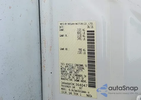 2017 Nissan Maxima 3.5 Sl из США, поврежденный, VIN 1N4AA6AP2HC364047